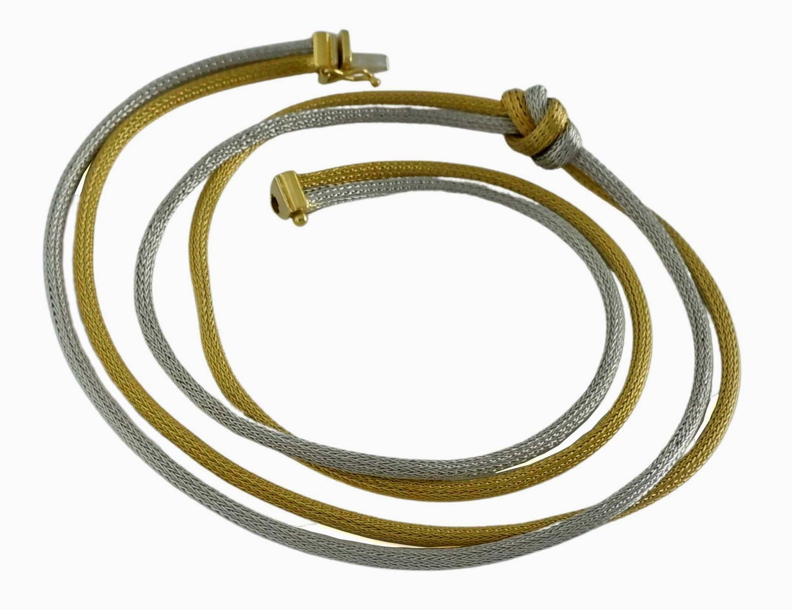 18K GOLD ITALIAN LOVE KNOT ROPE CHAIN CHOKER NECKLACE    A Stunning Two Tone 18K Gold Italian Love (1 of 8)