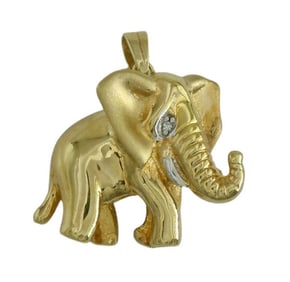 STUNNING 14K GOLD PAVE DIAMOND ELEPHANT PENDANT CHARM w/ Satin and Polished Finish, comes with a