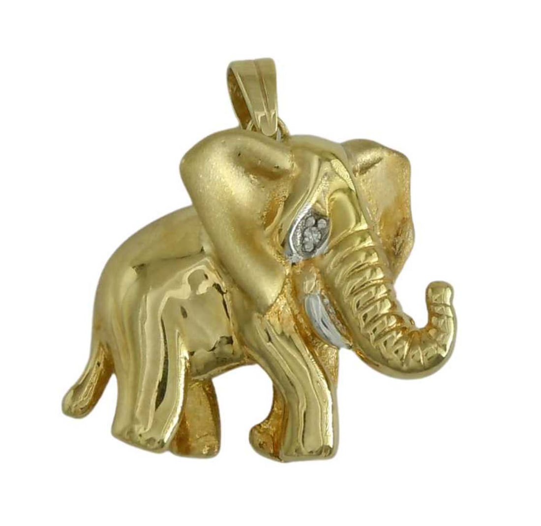 STUNNING 14K GOLD PAVE DIAMOND ELEPHANT PENDANT CHARM w/ Satin and Polished Finish, comes with a (1 of 6)