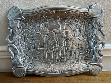 AFRICAN SAFARI 1987 ARTHUR COURT ELEPHANT RECTANGULAR SERVING TRAY Massive High Relief African