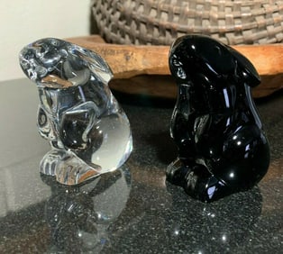 BACCARAT FRANCE CRYSTAL BLACK n CLEAR RABBIT ART GLASS Outstanding vintage Baccarat France Crystal