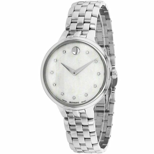 MOVADO WOMENS MOP DIAMOND DIAL SWISS WATCH TREVI 0606810 $1495 MPRP An Outstanding Movado Womens: MOVADO WOMENS MOP DIAMOND DIAL SWISS WATCH TREVI 0606810 $1495 MPRP An Outstanding Movado Womens MOP Diamond Dial Stainless Steel Watch; with a Swiss quartz movement, snap back water 30 Meter resista