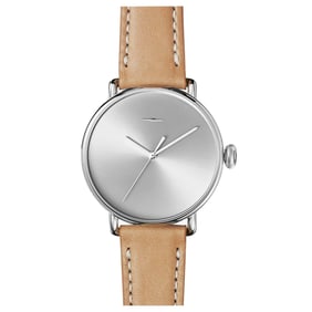 SHINOLA 43MM MENS CANFIELD BOLT WATCH S0120052579 SILVER DIAL w/ TAN LEATHER STRAP The Canfield