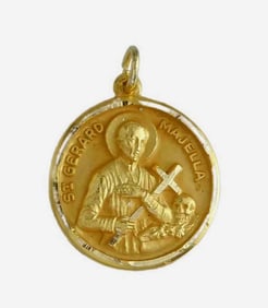 14K GOLD SAINT GERARD MAJELLA MICHAEL & VIRGIN AND CHILD PENDANT CHARM High Relief Marked