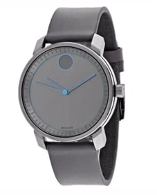 MOVADO BOLD 01.1.34.6337 41MM GUNMETAL and GREY w/ LIGHT BLUE ACCENTS LEATHER STRAP WATCH An