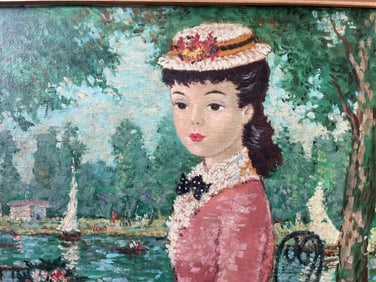 ATTRIB: SUZANNE EISENDIECK OIL PAINTING FEMMES ET PERSONNAGES AU BORD DE LA MER DANS UN PAYSAGE