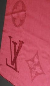 LOUIS VUITTON LOGOMANIA SILK SCARF IN WINE BURGUNDY w BOX, PAPERS, & WRAPPING The Logomania scarf