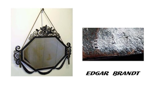 EDGAR BRANDT WROUGHT IRON HANGING MIRROR FRANCE, 1930S EDGAR BRANDT; Hanging mirror, France,