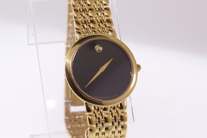 LADYS MOVADO 87-E4-9887 BLACK MUSEUM DIAL WATCH, GOLD PLATED SS Movado 87-E4-9887 Gold Plated
