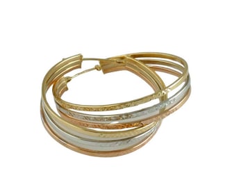 14K ROSE WHITE TRI-COLOR GOLD DIAMOND CUT HOOP EARRING A nice vintage pair of 14K Rose, White and