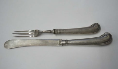 GOERGE V CRICHTON LONDON SILVER PISTOL GRIP KNIFE FORK London, 1910, Lionel Alfred Crichton,