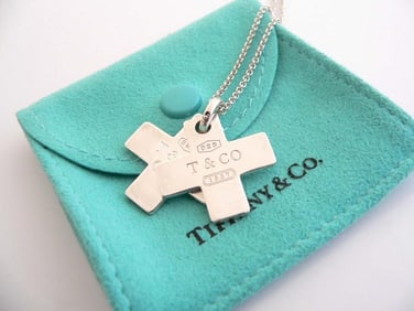 TIFFANY & Co. SILVER 1837 DOUBLE CROSS NECKLACE PENDANT w/ BOX, POUCH, RIBBON & CARE CARD Whether