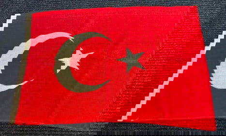 LARGE VINTAGE WOOL CLOTH TURKISH FLAG OF TURKEY Ca. 1930 TURKIYE This large vintage flag of