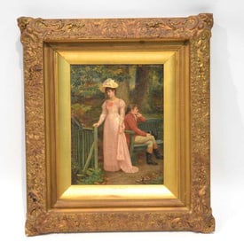 19c ARTHUR LANGLEY VERNON BRITISH OIL PAINTING The Tiff DETAILS: - ARTIST: Arthur Langley