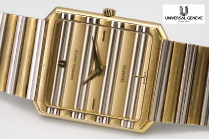 MEN'S TWO TONE 18K GOLD UNIVERSAL GENEVE ESTATE WATCH 72.3 Grams An Outstanding Vintage Piaget