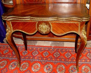 19C FRENCH EMPIRE ORMOLU MOUNT CARD GAME TABLE 19th century French Empire mahogany game table