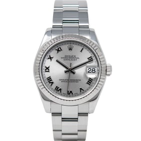 ROLEX DATEJUST 31 WHITE GOLD & STEEL 178274 WATCH - SILVER ROMAN, OYSTER FULL SET WITH BOX, PAPERS &