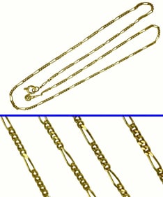 14K GOLD FLAT 5-1 LINK FIGARO CHAIN NECKLACE 17 In. Italian 14K Yellow Gold Flat 5-1 Link Figaro