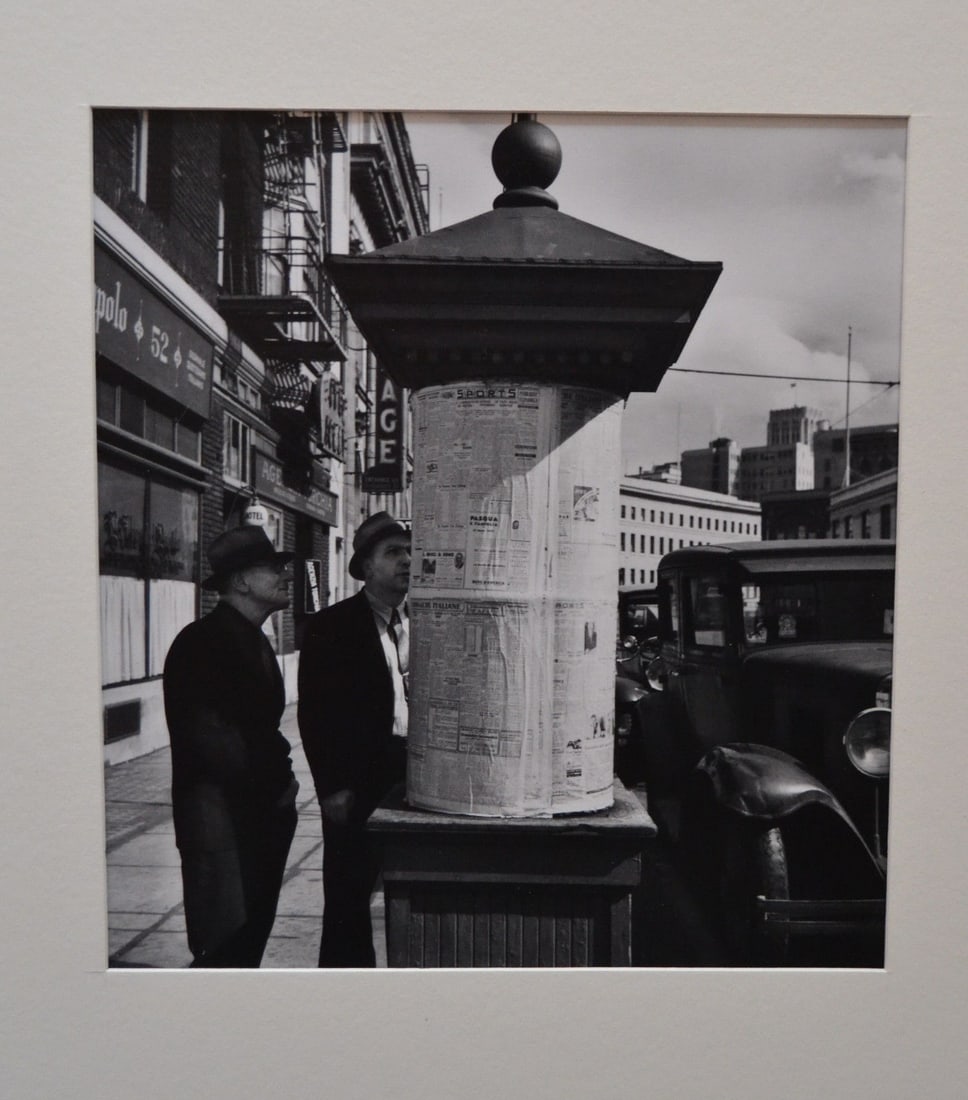 JOHN GUTMANN 1934 NEWSSTAND SAN FRANCISCO PHOTOGRAPH JOHN GUTMANN (German, 1905-1998) News From: JOHN GUTMANN 1934 NEWSSTAND SAN FRANCISCO PHOTOGRAPH JOHN GUTMANN (German, 1905-1998) News From Italy Posted At 'LA VOICE DEL POPULO' SAN FRANCISCO, 1934 Gelatin silver, printed later size: 7.5 x 8.