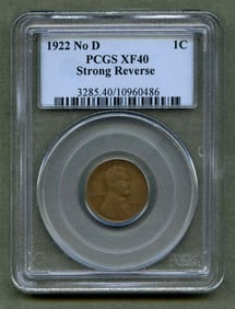1922 NO D 1 CENT PCGS XF40 STRONG REVERSE PENNY 1C Abraham Lincoln