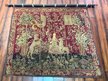 FLEMISH MEDIEVAL STYLE TAPESTRY OF 'LA DAME A LA LICORNE' (LADY & THE UNICORN) Flemish or Belgian