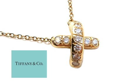 TIFFANY 18K GOLD DIAMOND SIGNATURE X PENDANT NECKLACE An outstanding Tiffany & Co. Signature 'X'