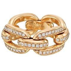 18K GOLD FLEXIBLE PAVE' DIAMOND BAND RING, RALPH LAUREN 'THE CHUNKY CHAIN COLLECTION' w BOX Rare