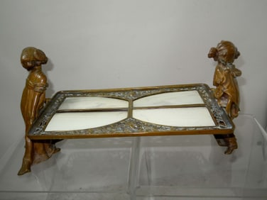 CARL KAUBA ART NOUVEAU BRONZE CELLULOID GIRLS TRAY 1895 Carl Kauba Austrian, (1865 - 1922) Two