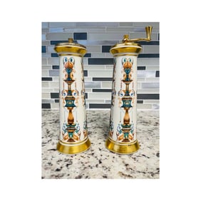 LENOX LIDO SALT & PEPPER MILL SET w/ LARGE 10 in. SALAD BOWL 24Kt GOLD Trim The Lenox Lido Large