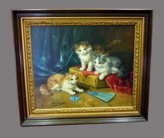 ALFRED ARTHUR BRUNEL DE NEUVILLE KITTENS OIL PAINTING DETAILS: - ARTIST: Alfred Arthur Brunel