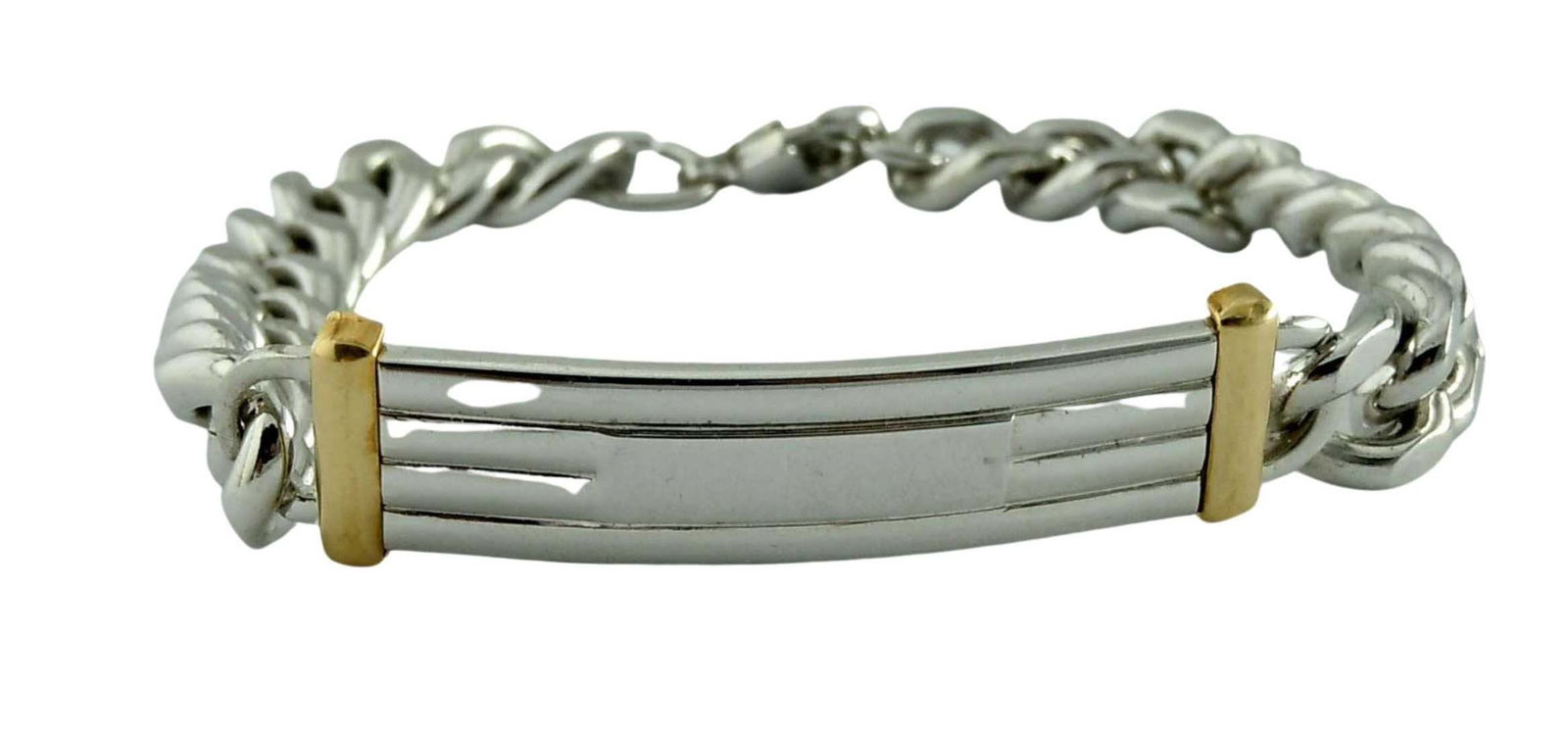 14K GOLD STERLING SILVER CUBAN LINK ID BRACELET, 2 TONE    An Outstanding Vintage Two Tone 14k (1 of 8)