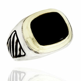 MENS DAVID YURMAN STERLING SILVER 14K ONYX SIGNET RING An Outstanding Vintage Men's David Yurman