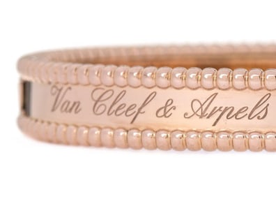 VAN CLEEF ARPELS 18K ROSE GOLD PERLEE SIGNATURE BANGLE BRACELET w Box & COA Van Cleef Arpels 18K