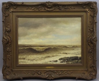 HENRY PEMBER SMITH SEASCAPE OIL PAINTING 19c AMERICAN DETAILS: - ARTIST: Henry Pember Smith -