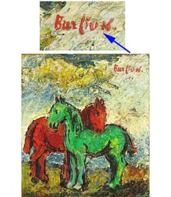DAVID DAVIDOVICH BURLIUK RED GREEN HORSE OIL PAINTING DETAILS: - ARTIST: David Davidovich