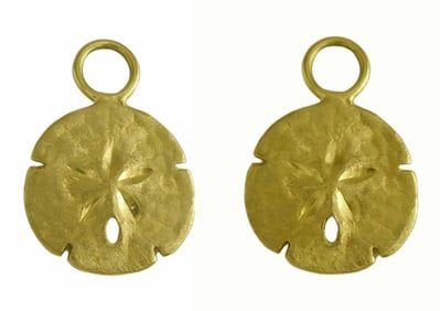 Two (2) 14K GOLD SAND DOLLAR SEA SHELL PENDANT CHARMS Marked ''14k'', features a satin finish,