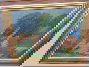 GEORGE LAURENCE NELSON BRITTANY HOUSES OIL PAINTING DETAILS: - ARTIST: George Laurence Nelson