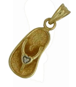 14K GOLD DIAMOND SANDAL FLIP FLOPS PENDANT CHARM, SATIN & POLISHED FINISH 14K Gold Diamond Satin