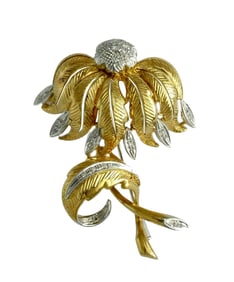TWO TONE ITALIAN 18K GOLD DIAMOND FLORAL BROOCH MARKED ITALY 18K An Impressive High Relief Two