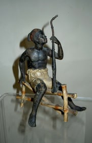 VIENNESE BRONZE SEATED FIGURE BY FRANZ XAVIER BERGMAN A VIENNESE COLD-PAINTED BRONZE SEATED