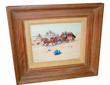 LEONARD HOWARD REEDY WATERCOLOR STAGECOACH PAINTING Leonard Howard Reedy American, 1899-1956