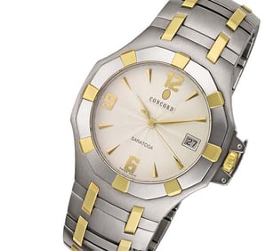 MENS CONCORD SARATOGA 18K GOLD SS GUILLOCHE DRESS WATCH A handsome pre-owned gentleman's Concord