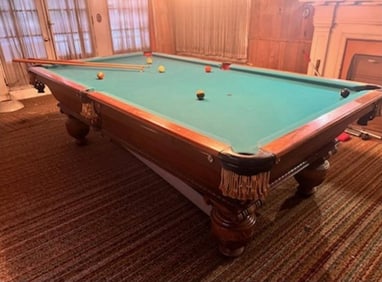 Rare GOLDEN OAK BRUNSWICK BLAKE COLLENDER CAMBRIDGE BILLIARD POOL TABLE, Circa 1883