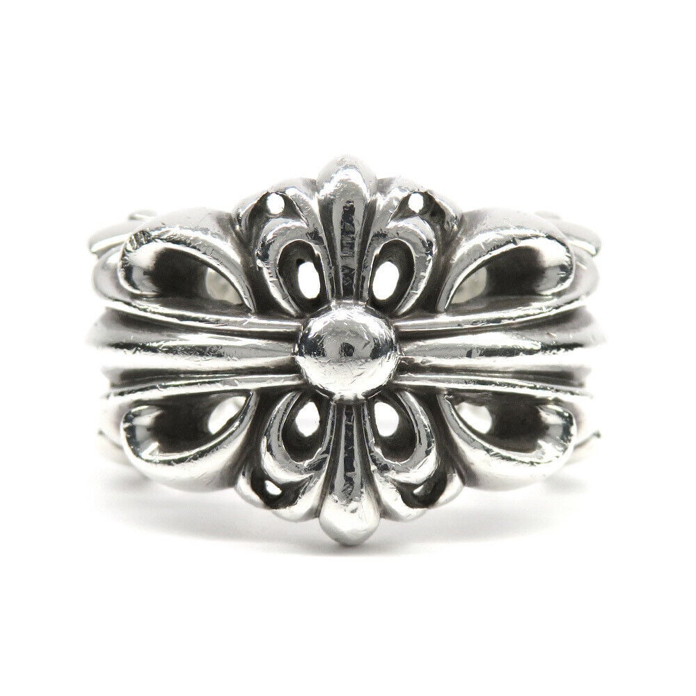 SILVER CHROME HEARTS DOUBLE FLORAL CROSS RING    With Fine Lines and Super Detail This Sterling (1 of 11)