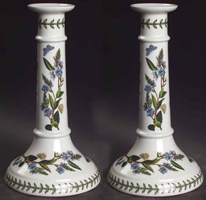 PAIR of PORTMEIRION BOTANIC GARDEN BUTTERFLIES CANDLESTICKS, SPEEDWELL ENGLAND  9 In.