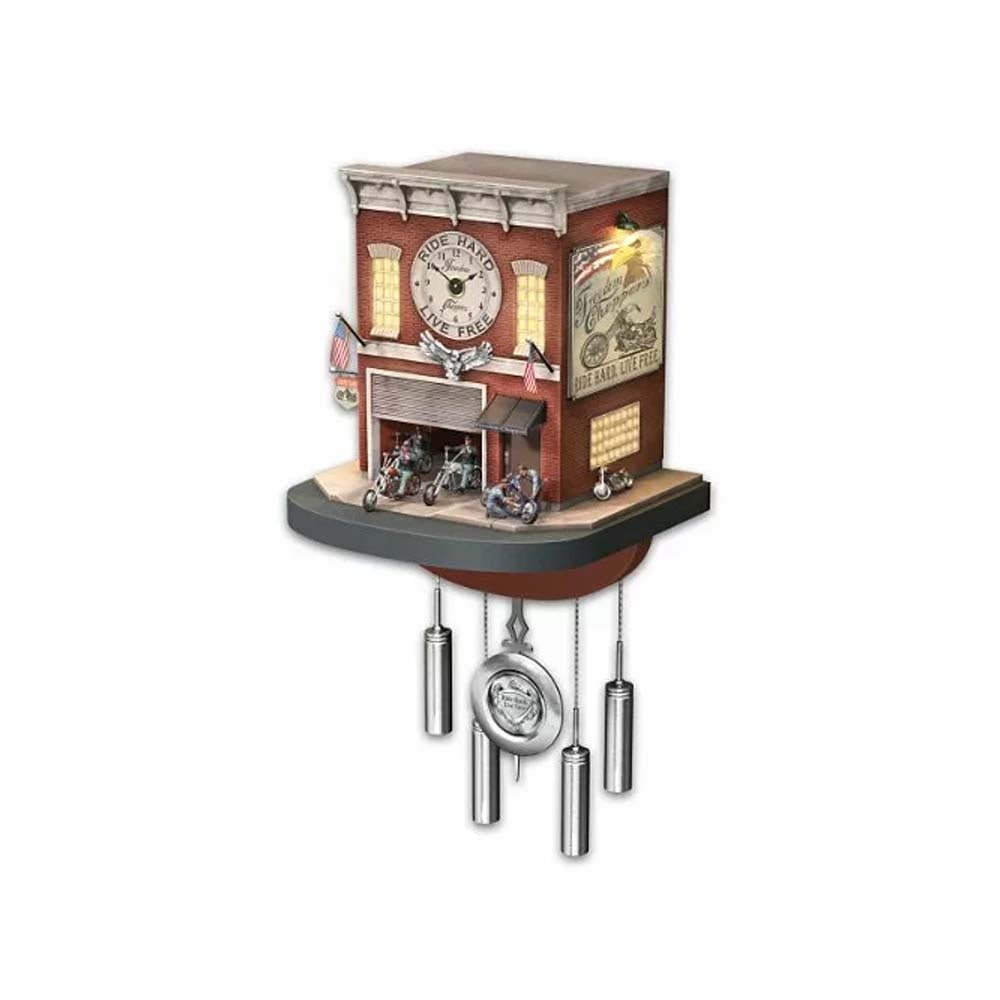 FREEDOM CHOPPERS MOTORCYCLE GARAGE CUCKOO CLOCK, BRADFORD EXCHANGE (1 of 4)