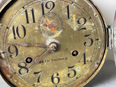 VINTAGE BRASS SETH THOMAS & SALEM 8 DAY PORTHOLE CLOCK, FOR PARTS (As Is)    Both have a nice aged