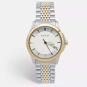 GUCCI SILVER TWO TONE STAINLESS STEEL G-TIMELESS 126.4 UNISEX WRISTWATCH 38MM   Swiss quartz