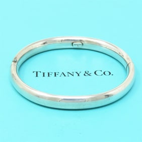 VINTAGE TIFFANY & CO. 925 STERLING SILVER HINGED BANGLE BRACELET 7in. An Outstanding Vintage Tiffany