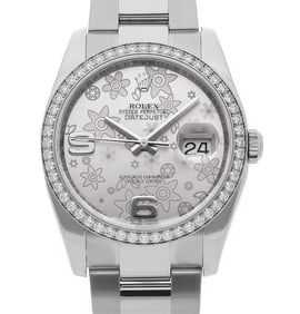 ROLEX DATEJUST 116244 FLORAL ARABIC SILVER DIAL DIAMOND BEZEL, OYSTER BAND BOX & PAPERS FULL